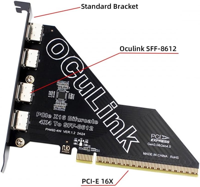 CY محول PCI-Express 4.0 PCIE 16x قابل للفصل إلى أربعة Oculink SFF-8612 SFF-8611 محول VROC Raid0 خارجي لوحدة SSD eGPU محطة بطاقة الرسوميات الخارجية - Image 3